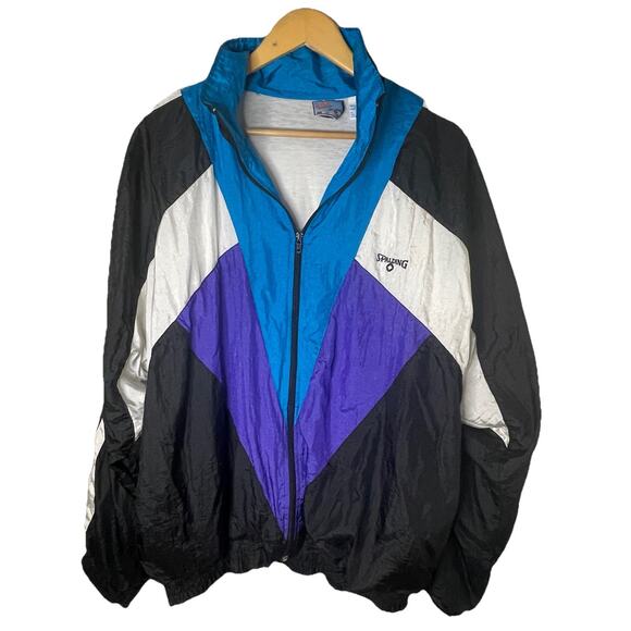 VTG 90s Spalding Track Jacket Color Block Zip Windbreaker Streetwear Skater XL - Picture 3 of 16